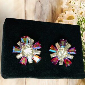 B David VTG Crystal Starburst AB Clip On Earrings​​